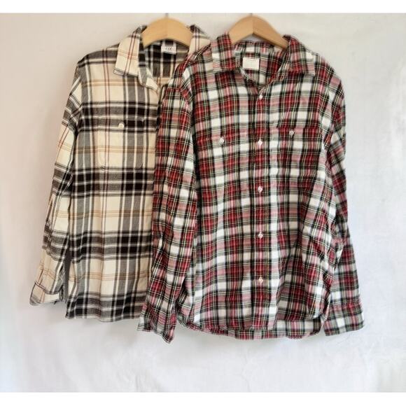 TWO Shirts Crewcuts GAP Boys Long Sleeve Button Up Shirts Flannel Size 12 XL EUC - Picture 1 of 5